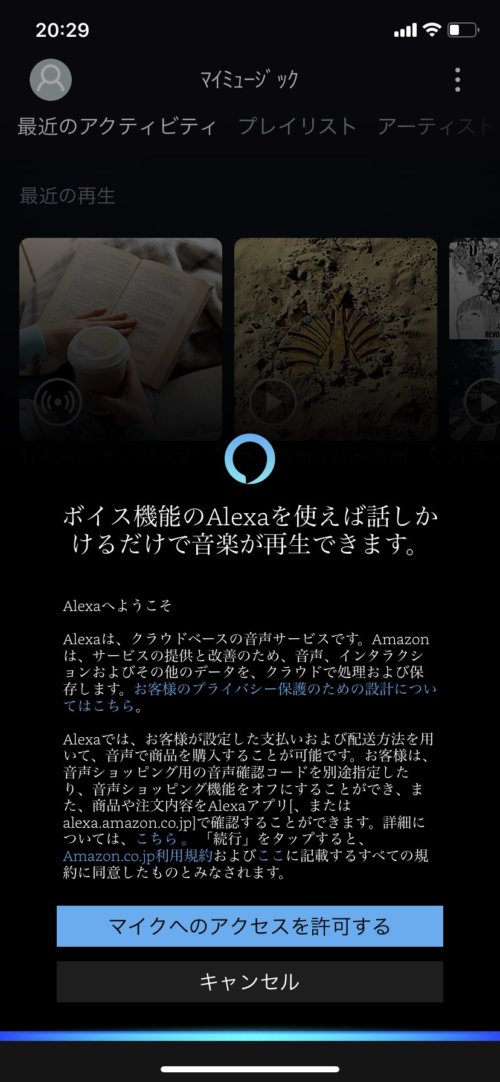 Amazonミュージックのアレクサ画面